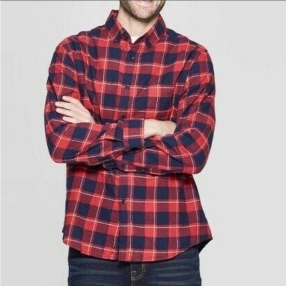 Goodfellow & co red navy plaid button down new - Picture 1 of 7